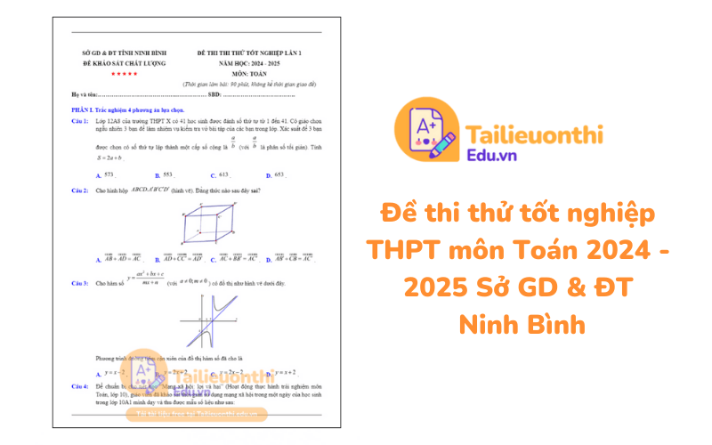 Đề thi thử tốt nghiệp THPT môn Toán 2024 - 2025 Sở GD  ĐT Ninh Bình